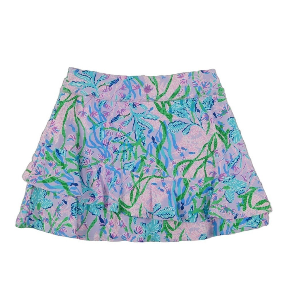 Lilly Pulitzer Luxletic Skort Women's Size Medium Purple Floral Ruffle Tennis